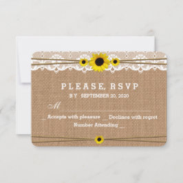Rustikale Spitzen, Sun-Blume, Burlap Wedding RSVP