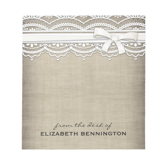 Rustikale Spitzen und Burlap sind Personalisiert f Notizblock (Vorderseite)