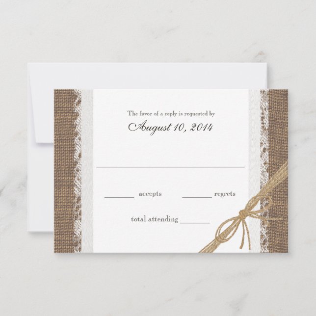 Rustikale Spitzen und Burlap Wedding RSVP (Vorderseite)