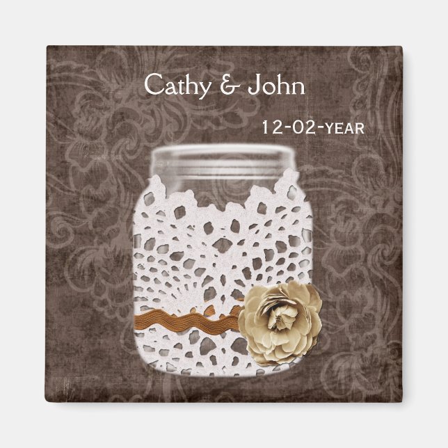 Rustikale Spitzen wrapped Mason Jar Wedding Magnet (Vorne)
