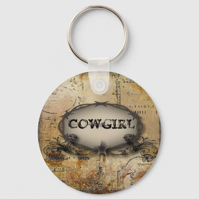 rustikale Stacheldraht Western Cowboy Hochzeit Schlüsselanhänger (Vorderseite)