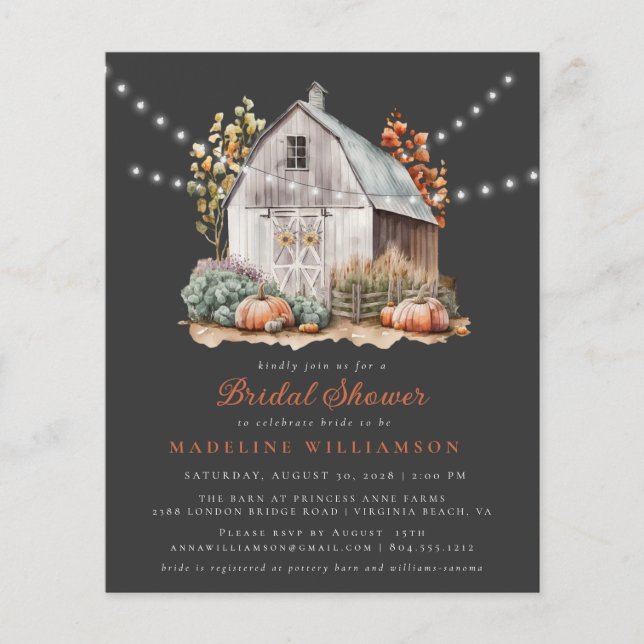 Rustikale Stall String Lights Bridal Dusche Einlad Flyer (Vorne)
