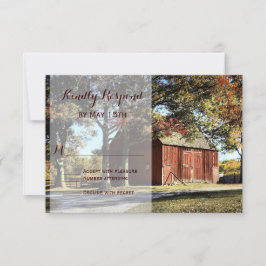 Rustikale Ställe und Bäume Land Hochzeiten RSVP Ka Karte