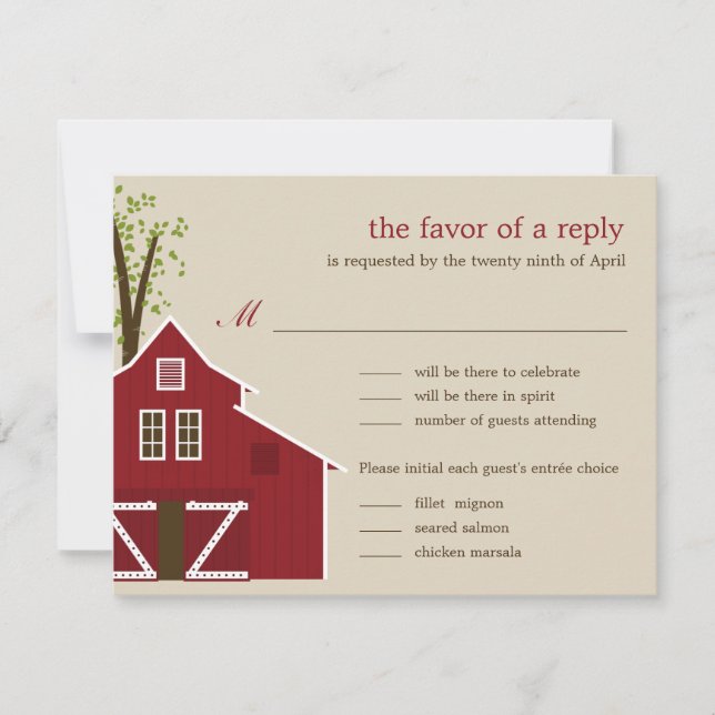 Rustikale Stallhochzeitkarte RSVP Karte (Vorderseite)