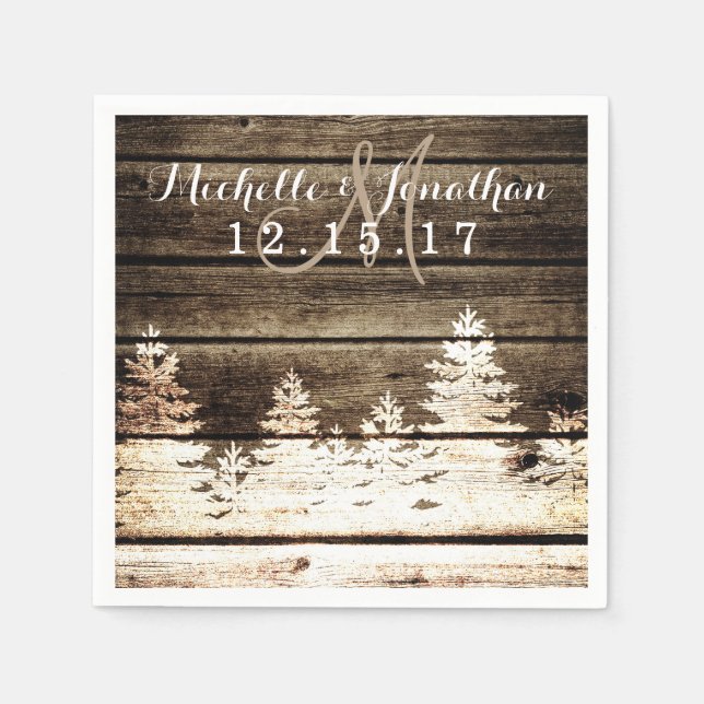 Rustikale Stallholz Pine Trees Winter Wedding Napk Serviette (Vorderseite)