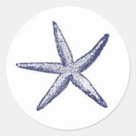 Rustikale Starfish Blue Beach Hochzeit Runder Aufkleber