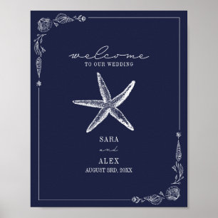 Rustikale Starfish Dark Blue Beach Hochzeit Willko Poster