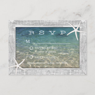 Rustikale Starfish-hölzernes gerahmtes RSVP Karte