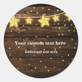 Rustikale Stars String Lights Wood Baby Dusche Runder Aufkleber