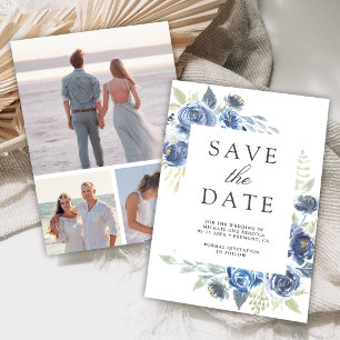 Rustikale staubblaue Blumen-Foto-Collage-Hochzeit Save The Date