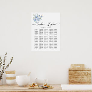Rustikale staubblaue Wasserfarben Blumen & Blätter Poster