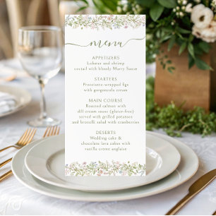 Rustikale Staubgrüne Florale Hochzeitsmenükarte
