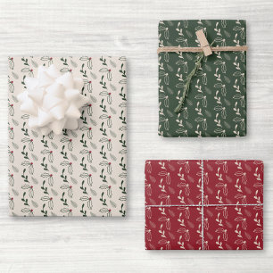 Rustikale Stechpalmen-Beeren-Blatt-Christmas Geschenkpapier Set