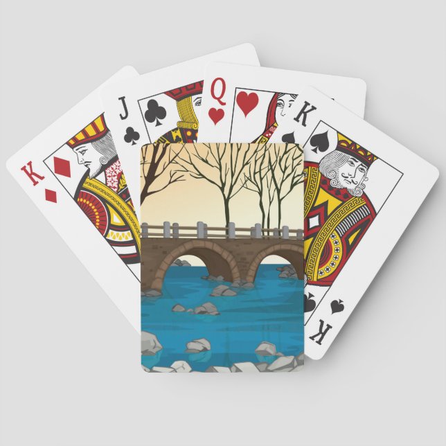 Rustikale Steinbrücke über die Naturlandschaft des Spielkarten (Rückseite)