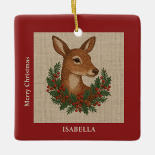 Rustikale Stickereien Grüntöne Weihnachten Keramikornament