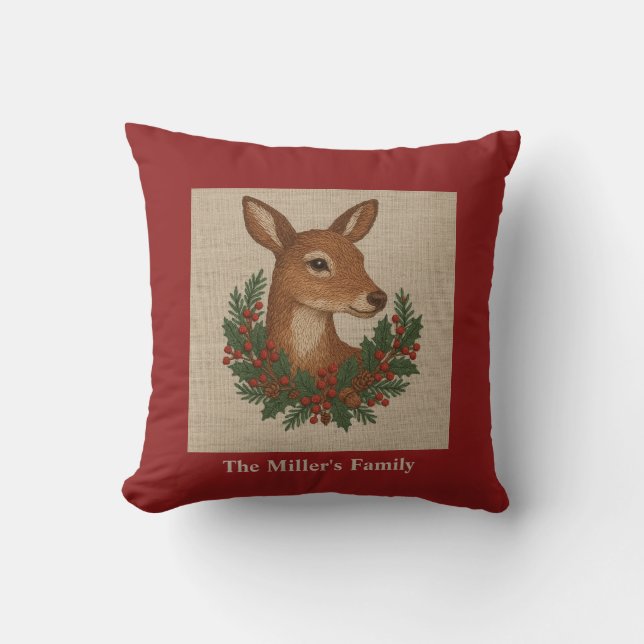 Rustikale Stickereien Grüntöne Weihnachten Kissen (Vorderseite)