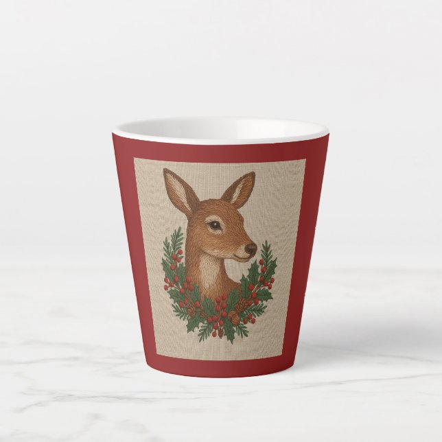 Rustikale Stickereien Grüntöne Weihnachten Milchtasse (Vorderseite)