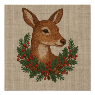 Rustikale Stickereien Grüntöne Weihnachten Poster