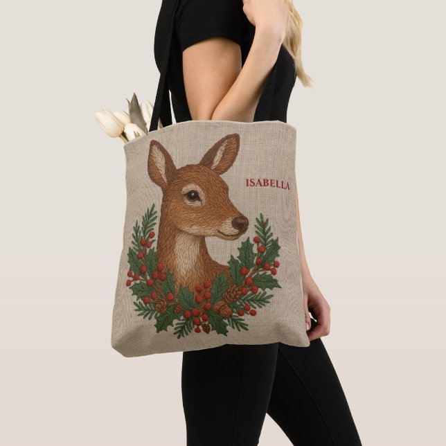 Rustikale Stickereien Grüntöne Weihnachten Tasche (Von Nahem)