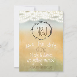 Rustikale Sticks, Wraath & String Lights Save the  Einladung