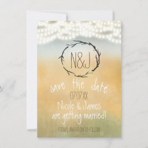 Rustikale Sticks, Wraath & String Lights Save the Einladung