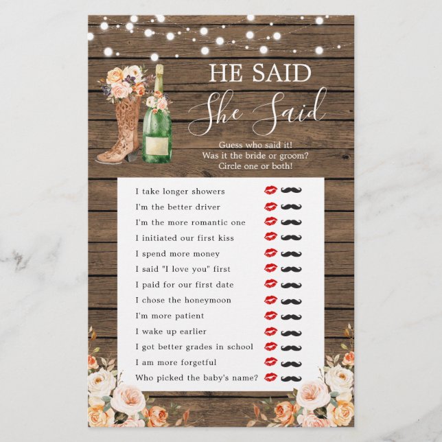 Rustikale Stiefel & Bubbly sagte er, sie habe Spie (Vorderseite)