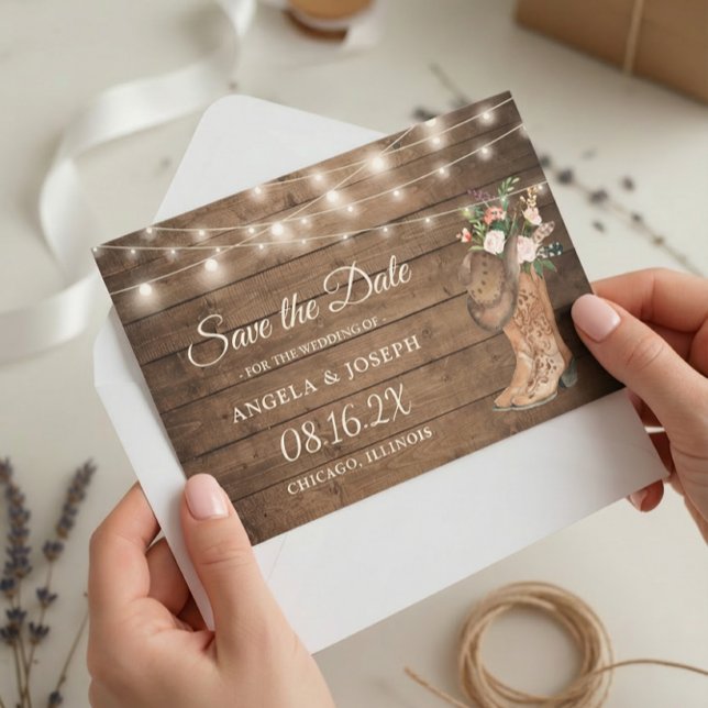 Rustikale Stiefel florale String Lights Hochzeit Save The Date (Von Creator hochgeladen)
