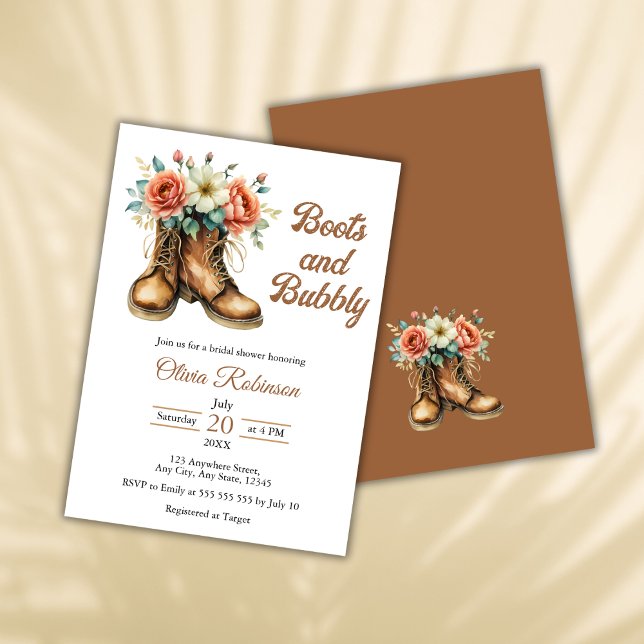 Rustikale Stiefel und prickelnde Western-Brautpart Einladung (Rustic Boots and Bubbly Western Bridal Shower Invitation )
