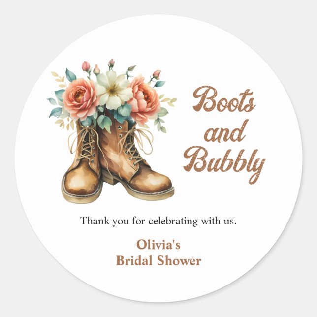 Rustikale Stiefel und prickelnde Western-Hochzeits Runder Aufkleber (Vorderseite)