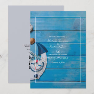 Rustikale Strand-QR-Code-RSVP-nautische Hochzeit Einladung