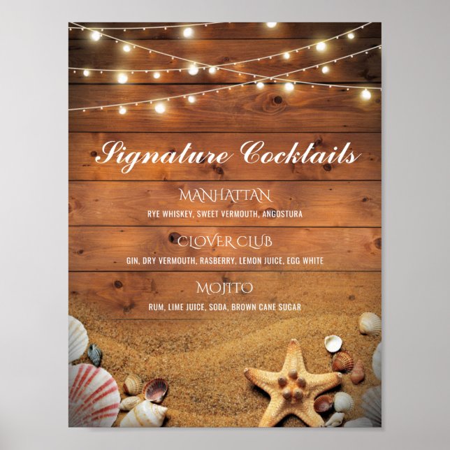 Rustikale Strandsignatur-Cocktailliste Poster (Vorne)