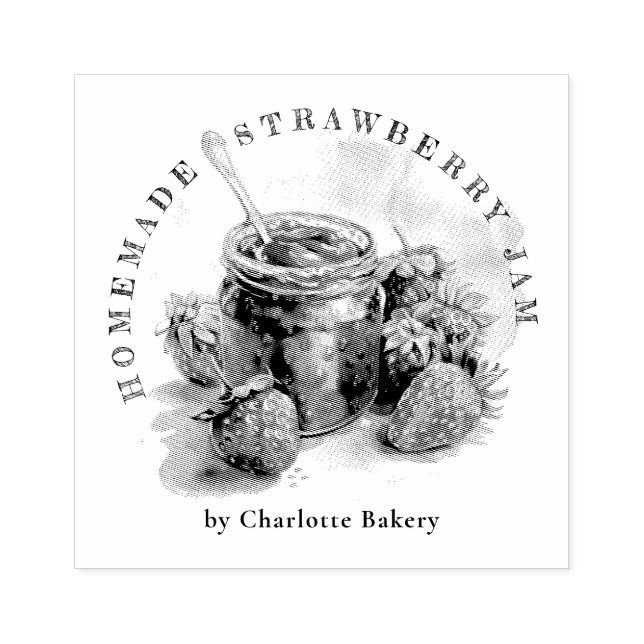 Rustikale Strawberry Jam Jar Packungs-Etikett Gummistempel (Prägung)