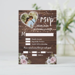 Rustikale Streichellichtblüten Foto Hochzeit RSVP Karte