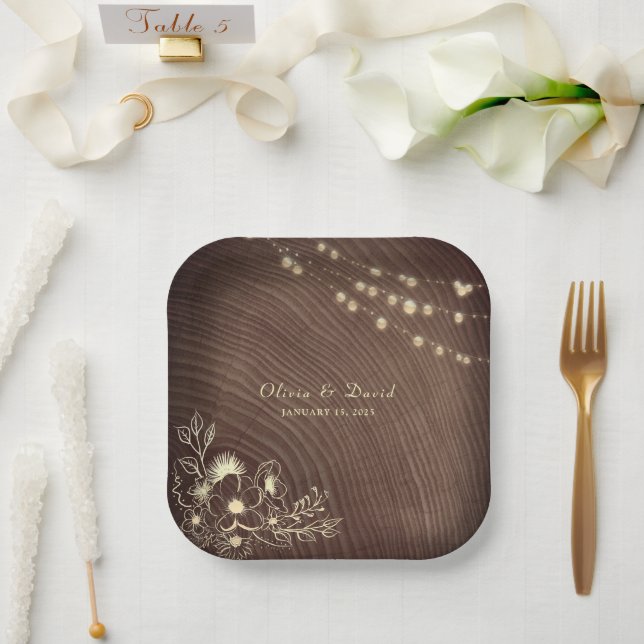 Rustikale Streichellichtscheibe aus Holz Pappteller (Hochzeit)