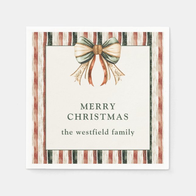 Rustikale Streifen Personalisiert Frohe Weihnachte Serviette (Vorderseite)