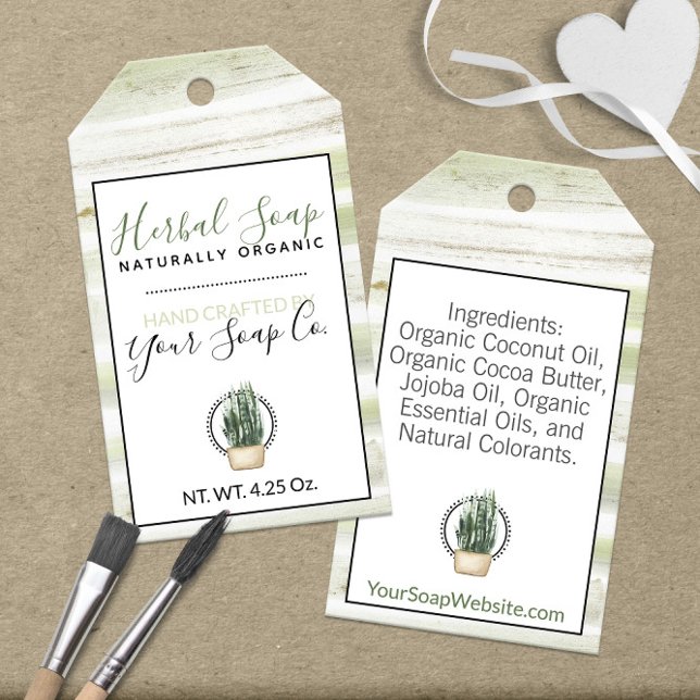🌿 Rustikale Streifen Seife Geschenkanhänger (🌿 Green and White Rustic Watercolor Stripes Soap Gift Tags
)