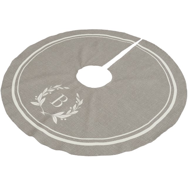 Rustikale Streifen und Kleider-Monogramm-Baumrock Polyester Weihnachtsbaumdecke (Schrägansicht)