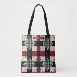 Rustikale Strickschneeflocke Karo - Cozy Winter Bo Tasche
