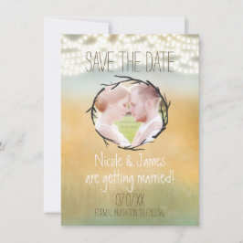Rustikale String-Leuchten Save the Date FOTO-Karte Einladung