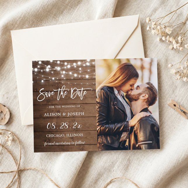 Rustikale String-Leuchten Save the Date Magnetkart Magnetkarte (Von Creator hochgeladen)