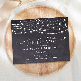 Rustikale String-Lichter, die Hochzeiten speichern Mitteilungskarte