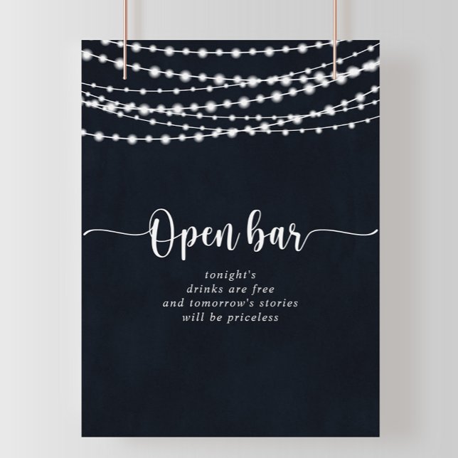 Rustikale String-Lichter Hochzeitung Open Bar Sign Poster (Von Creator hochgeladen)