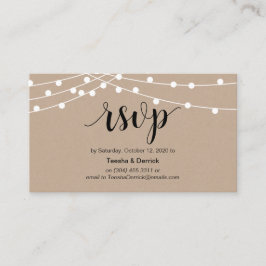 Rustikale String-Lichter, schwarzes Script, Hochze Begleitkarte