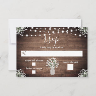 Rustikale String Lights Blumenmason Jar Babys Atem RSVP Karte