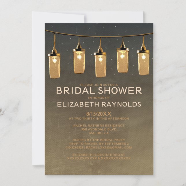 Rustikale String Lights Bridal Dusche Einladungen (Vorderseite)