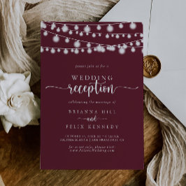 Rustikale String Lights Burgundy Hochzeitsempfang Einladung