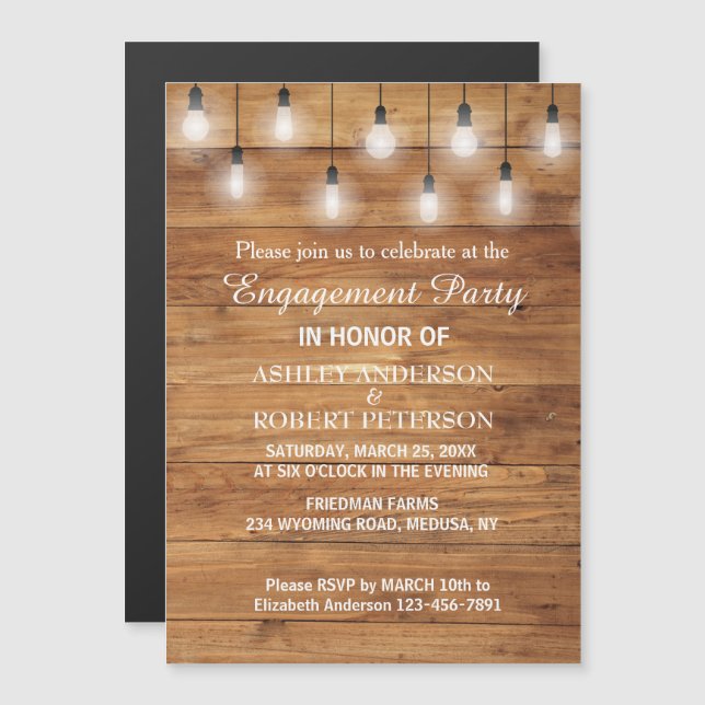 Rustikale String Lights-Engagement-Partei Magneteinladung (Vorne/Hinten)