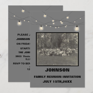 Rustikale String Lights & Family Foto Wiedersehen Einladung