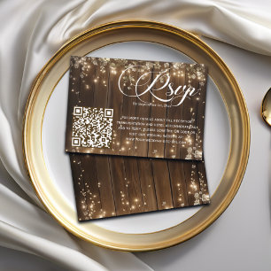Rustikale String Lights Floral QR Code Wedding RSV RSVP Karte