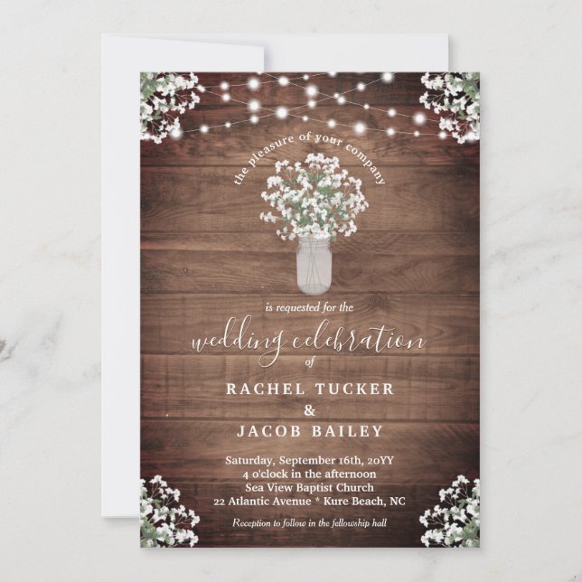 Rustikale String Lights & Floral Vase of Babys Ate Einladung (Vorderseite)